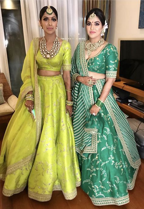 Grooms sisters wearing sabyasachi Groom Sister, Half Saree Lehenga, Lehnga Dress, Indian Lehenga, Party Wear Lehenga, Stylish Blouse Design, Dress Indian, Indian Bridal Outfits, Indian Wedding Outfits