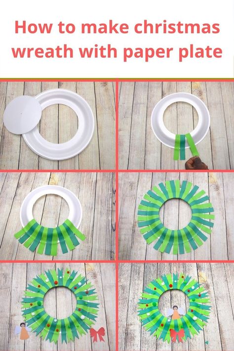 Paper Plate Christmas Wreath, Flower Making With Paper, Fun Christmas Wreaths, Paper Rabbit, Paper Plate Craft, Christmas Wreath Craft, Christmas Arts, Paper Plate Crafts For Kids, Christmas Paper Plates