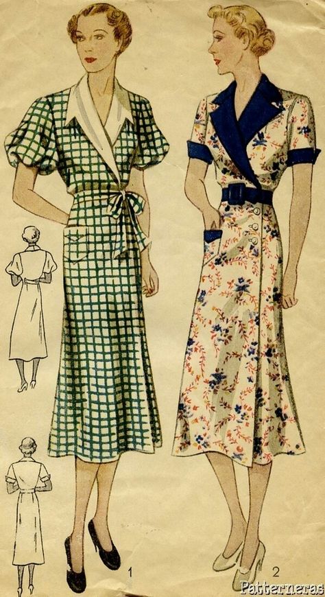 Vintage Wrap Dress Pattern, Vintage Dress Pattern, Vintage Wrap Dress, Historical Patterns, Vintage Clothes Patterns, 1930 Fashion, 1930's Fashion, Wrap Dress Pattern, 30s Fashion