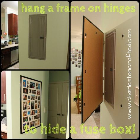 How to Hide a Fuse Box By Hanging a Frame on Hinges Hide Breaker Box, Hide Electrical Panel, Breaker Box Cover, Cover Electrical Panel, Fuse Box Cover, Electrical Box Cover, Breaker Box, Electrical Panel, Entry Hall