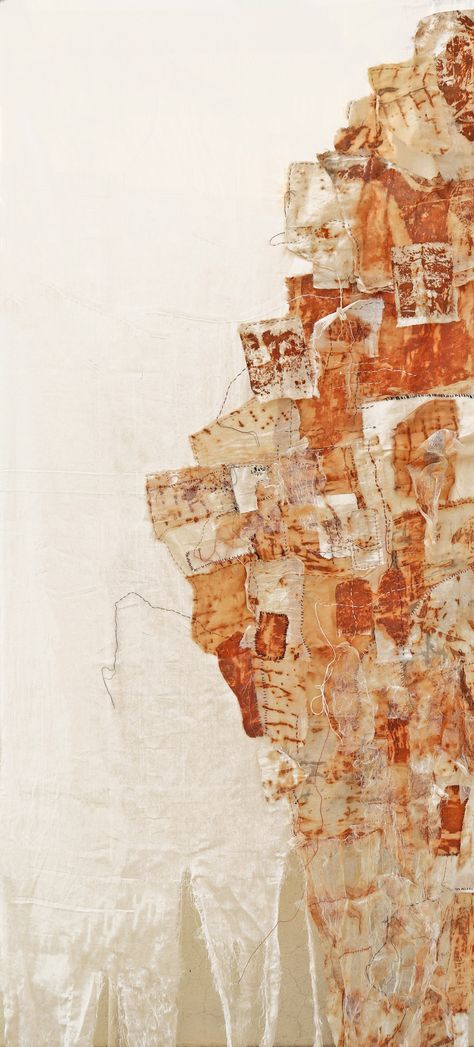 Rust dyeing patchwork with embroidery Rust Textiles, Textile Art Installation, Rust Dyeing, Rust Dyed Fabric, Rust Dye, Growth And Decay, Forest Witch, Rust Paint, Art Installation