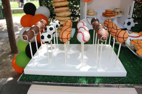 Soccer Ball Cake Pops, Sports Birthday Party Ideas, Basketball Cake Pops, Ball Theme Birthday, Sports Birthday Cakes, Soccer Ball Cake, Themed Cake Pops, Sports Themed Cakes, 2nd Birthday Party For Boys