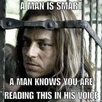 A man is smart. A man knows you are reading this in his voice. Game Of Thrones Wallpaper, Game Of Thrones Instagram, Game Of Thrones Meme, Game Of Thrones Facts, Got Game Of Thrones, Game Of Thrones Quotes, Funny Game, Game Of Thrones Funny, Got Memes