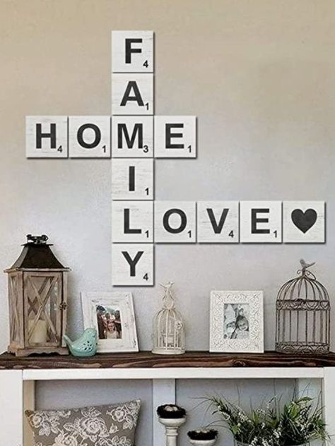 This piece of wall art will add a nice touch to anyone's home! Crossword Wall Decor, Sign For Family, Letters For Wall, Wall Decor Letters, Living Room Farmhouse, Wood Tiles, Wooden Wall Letters, Tiles For Wall, Farmhouse Kitchens