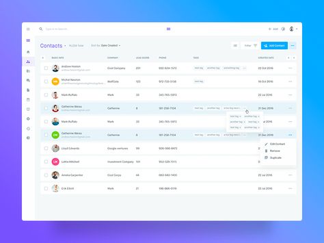 Hello everybody,   So sharing more stuff from the AgileCRM project.   This is a simple contact listing with 3 possible views: List view, Grid View, Small List view and the 4th attachment being the ... List Ui Design, Grid Inspiration, Form Design Web, List Ui, Web Application Ui, Admin Ui, Cms Design, Ui Design Dashboard, Web Dashboard