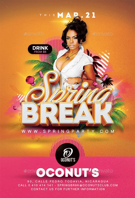 Spring Break Party - Clubs & Parties Events Unique Brochure Design, Professional Flyer Design, Spring Break Party, Christmas Flyer Template, Free Psd Flyer Templates, Graphic Design Flyer, Free Flyer Templates, Event Poster Design, Flyer And Poster Design