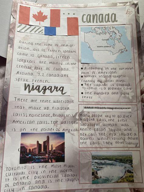 Bullet Journal Canada, Research Aesthetic, Canada Niagara Falls, Page Bullet Journal, Aesthetic Page, Niagara Falls Canada, Journal Idea, Atlantic Canada, Scrapbook Journal