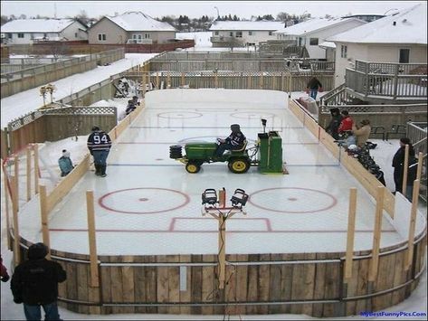 An Ice Hockey Rink | 29 Amazing Backyards That Will Blow Your Kids’ Minds Amazing, but not needed....kids can skate on cranberry bog behind house Outdoor Ice Rink, Backyard Hockey Rink, Giant Water Slide, Backyard Ice Rink, Backyard Rink, Ice Hockey Rink, Outdoor Rink, Meanwhile In Canada, Canada Eh