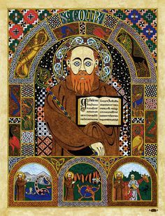 Saint Columba of Iona, 6th century Irish missionary monk. Drawing by artist Daniel Mitsui. Monk Drawing, Saint Brendan, Ancient Celtic Art, Iona Scotland, Celtic Christianity, Catholic Gentleman, Celtic History, Isle Of Iona, Christian Iconography