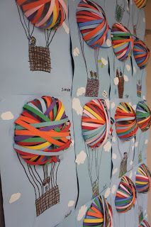 Diy Craft Displays, Art 2nd Grade, Classe D'art, Diy Summer Crafts, Balloon Crafts, Elementary Art Projects, School Art Projects, Hot Air Balloons, Camping Art