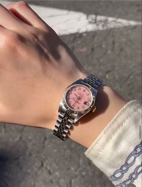 #rolex #fashion #aesthetic #1 #pink Rolex Watches Women Aesthetic, Pink Rolex Watch, Rolex Pink, Xmas Wishlist, Rolex Watches Women, Rolex Women, Dyed Hair Inspiration, Pink Watch, Cheap Watches