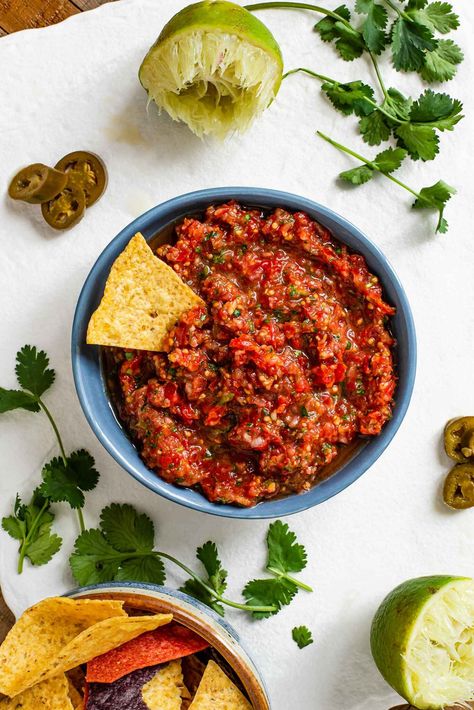 Easy Grape Tomato Salsa In 5 Minutes • Tasty Thrifty Timely Grape Tomato Recipes, Salsa Canning Recipes, Tomato Salsa Recipe, Fresh Tomato Recipes, Homemade Salsa Recipe, Salsa Recipes, Grape Recipes, Easy Salsa, Vegan Fish