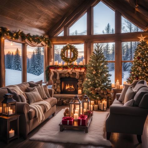 Mountain House Christmas, Montana Cabin Aesthetic, Montana Christmas Vacation, Montana Country Home, Christmas In Montana, Montana Christmas, Cozy Christmas Cabin, Holiday Living Room, Cozy Rooms