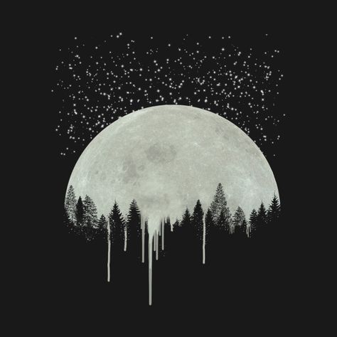 Full Moon Art, Trees Silhouette, Night Tattoo, Dripping Paint, Moon Artwork, Star Tapestry, Night Stars, Art Forest, Moon Drawing