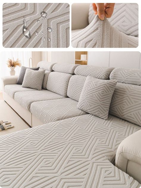 1pc Waterproof Jacquard Stretch Sofa Cover, 1234 Seater L-Shaped Sofa Seat Cushion And Backrest Cover, All Season Universal Light Grey    Polar Fleece  Sofa Seat Cushion Cover  All Seasons Couch & Sofa Decor, size features are:Bust: ,Length: ,Sleeve Length: Decor For Cats, Bohemian Style Sofa, Plaid Sofa, Boho Sofa, Sofa Seat Cushions, Sofa Seat, Sofa Slipcover, Blue Sofa, Seat Cushion Covers