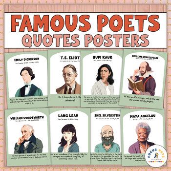 Are you looking for a fun and easy way to add a touch of literary inspiration to your classroom? Look no further than our 21 Famous Poets Quotes Posters! With these digital printable posters, you can celebrate International Poetry Month or inspire your students with iconic quotes from some of the world's most beloved poets.Each poster features a gorgeous portrait of a famous poet alongside a thought-provoking quote from their works. From William Shakespeare to Maya Angelou, these posters showcas Famous Poets Quotes, Poetree Bulletin Board, Poetry Month Bulletin Board Ideas, Quotes By Famous Poets, National Poetry Month Bulletin Board, Famous Poetry Quotes, Famous Artist Bulletin Board, Poets Quotes, Passive Programming Library