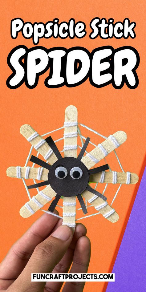 Popsicle stick spider web craft that's perfect for preschoolers and kindergarteners! This easy Halloween spider craft uses simple materials like popsicle sticks, yarn, and googly eyes, making it a fun spider activity for kids. Create a cute and spooky spider web craft with this quick DIY Halloween craft for kids. Add this to your list of Halloween spider activities and enjoy crafting with your little ones. This spider web craft is a great addition to any Halloween classroom or home activity! Stick Spider Web, Preschool Popsicle, Halloween Paper Decorations, Stick Spider, Halloween Spider Craft, Spider Web Craft, Halloween Diy Paper, Spider Activities, Spider Craft