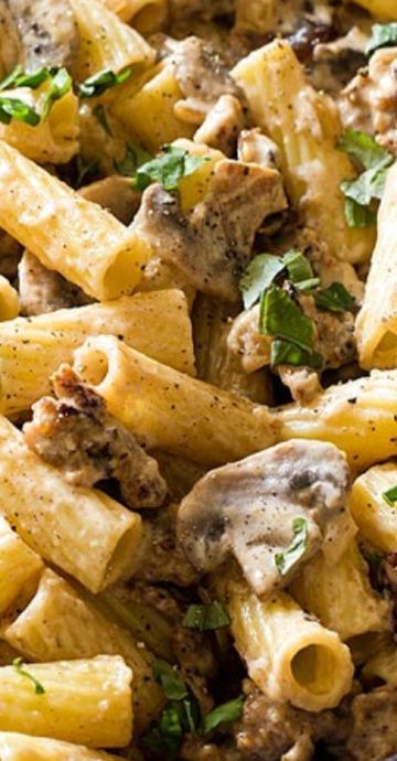 Chorizo And Mushroom Pasta, Recipes With Crimini Mushrooms, Sausage Mushroom Pasta Recipes, Creamy Mushroom Sausage Pasta, Pasta With Mushrooms And Prosciutto, Ground Sausage And Mushroom Recipes, Italian Sausage And Mushroom Recipes, Sausage Fettucini, Maple Sausage Recipes Dinner