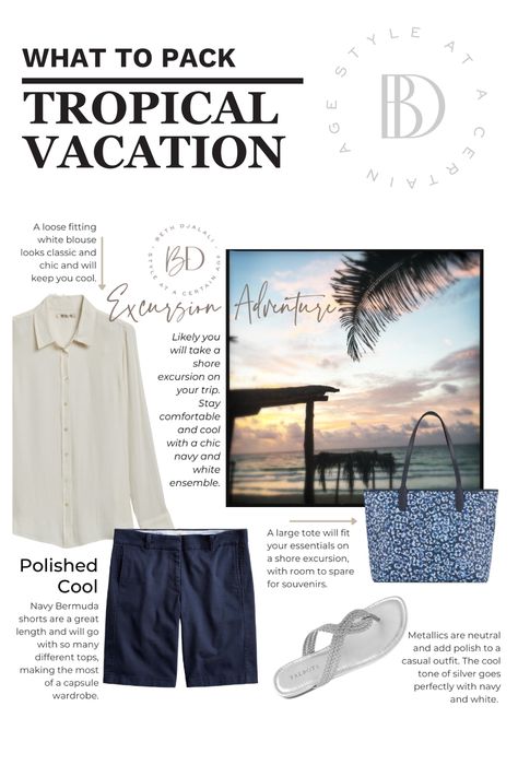 Are you ready to take the plunge and go on a tropical vacation? In this post, I'll show you what to pack so that you look stylish by the pool or out on an adventure. From flowy dresses to lightweight pants, I've got your tropical vacation capsule wardrobe covered! Vacation Style Tropical, Vacation Capsule Wardrobe, Tropical Outfits, Vacation Capsule, Beach Vacation Packing, Tropical Cruise, World Icon, Style At A Certain Age, Tropical Travel