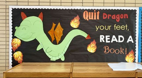 Dragon bulletin board Dragon Library Display, Castle Theme Bulletin Board, Dragon Bulletin Board Ideas, Castle Bulletin Board, Dragon Bulletin Board, Fairytale Bulletin Board Ideas, Dragon Classroom, Fantasy Classroom, Castle Theme Classroom