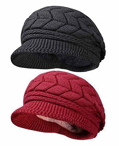 Women Winter Hats Knit HINDAWI Crochet Fashions Snow Warm Cap with Visor Black and Red ** Learn more by visiting the image link. (This is an affiliate link) Knit Hat With Brim, Cute Winter Hats, Girls Winter Hats, Acrylic Fiber, Women's Beanie, Winter Hats For Women, Newsboy Cap, Layer Design, Winter Beanie