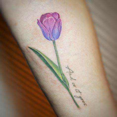 #torontotattoo#tulip#tuliptattoo #tattoopeople #flower#tulip#purpletulip#girltattoo#tattoo#toronto#forearmtattoo Tulip Color Tattoo, Delicate Tulip Flower Tattoo, Colorful Tulip Tattoo, Unique Tulip Tattoo, Tattoo Toronto, Small Tattoo Ideas For Women, Carnation Tattoo, Tulip Tattoo, Flower Tulip