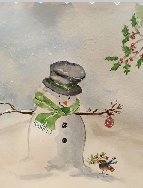 Water Colored Christmas Cards, Christmas Watercolor Step By Step, Watercolour Inspiration Christmas, Watercolour Christmas Scene, Easy Winter Watercolor Paintings, Watercolour Cards Christmas, Holiday Watercolor Ideas, Christmas Card Watercolor Ideas Easy, Watercolor Art For Beginners Christmas