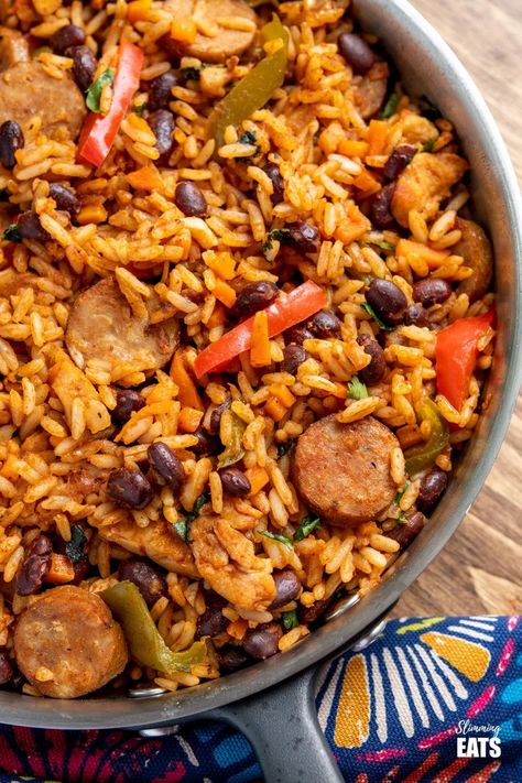 One Pot Rice Meals, Rice And Beans Recipe, Rice With Chicken, Chicken And Sausage, Beans And Sausage, Sausage Dishes, Cuban Style, Spicy Seasoning, Rice And Beans