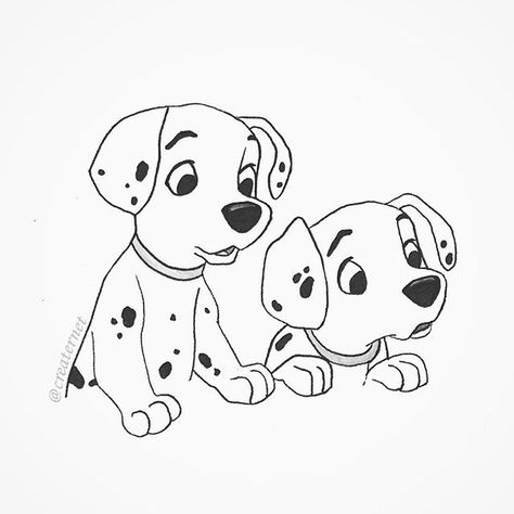 A quick little illustration of two cute puppies from 101 Dalmatians #puppies… Dalmatian Tattoo, Disney Dogs Tattoo, Disney Pets Drawing, Dalmatians Puppies, Lady And The Tramp Colouring Pages, 101 Dalmatians Sketch, Dog Dalmatian, Disney Dog Sketch, Disney Movie Art