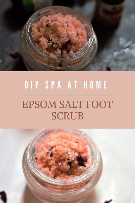 Epson Salt Scrub, Foot Scrub Diy, Diy Epsom Salt, Foot Scrub Recipe, Epsom Salt Foot Soak, Homemade Foot Scrub, Epsom Salt Scrub, Salt Scrub Diy, Foot Soak Recipe