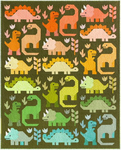 Dinosaurs Designer Pattern: Robert Kaufman Fabric Company Elizabeth Hartman Quilts, Dinosaur Quilt, Elizabeth Hartman, Nancy Zieman, Quilt Sewing Patterns, Childrens Quilts, Baby Quilt Patterns, Animal Quilts, Sampler Quilt