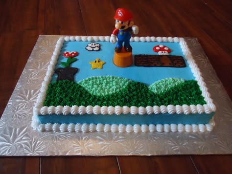 mario+cake | ... with buttercream frosting decorations and a plastic Mario Cake Topper Mario Cake Easy, Super Mario Brothers Birthday, Mario Brothers Birthday Party, Mario Birthday Cake, Nintendo Party, Mario Bros Cake, Super Mario Cake, Super Mario Bros Birthday Party, Mario E Luigi