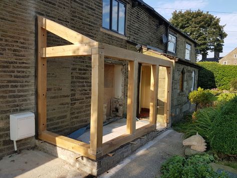 Timber Side Extension, Oak Lean To Extension, Oak Lean To Porch, Front Extension Ideas, Lean To Extension, Lean To Conservatory, Porch Extension, Glass Porch, Timber Frame Porch