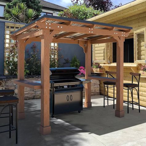 Amazon.com : Yardenaler 6 x 13 FT Wooden Grill Gazebo with Sloping Metal Roof, 2 Full Size Grills, BBQ Canopy for Outdoor Patio, Lawn, Garden, Light Mocha Brown : Patio, Lawn & Garden Bbq Canopy, Outdoor Cooking Station, Barbecue Backyard, Rainwater Drainage, Bbq Gazebo, Gazebo Patio, Permanent Gazebo, Backyard Grill, Wood Grill