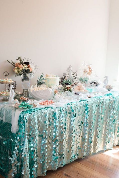 Mermaid Bridal Showers, Ocean Baby Showers, Sea Party Ideas, Under The Sea Birthday Party, Ocean Birthday Party, Mermaid Theme Birthday Party, Ocean Birthday, Under The Sea Birthday, Sea Baby Shower