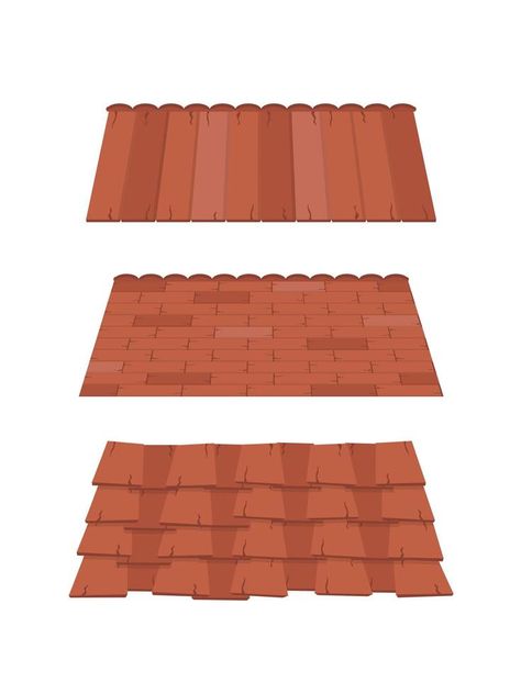 Set of Roofs for the design of summer cottages. Brown tile roof isolated on white background. Cartoon style. Vector illustration. Roof Tiles Texture, Roof Drawing, Roof Illustration, Roof Painting, White Background Cartoon, Brown Tile, Roof Paint, Tile Roof, Background Cartoon