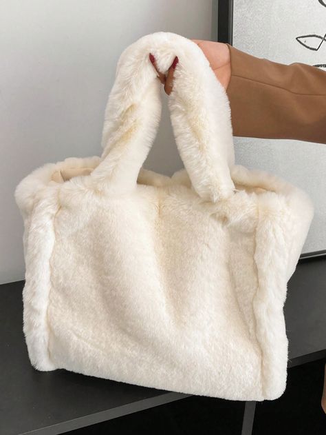 Fluffy Bag Aesthetic, Fluffy Tote Bag, Hand Bags Ideas, Fluffy Purse, Aesthetic Shoulder Bag, Fuzzy Bag, Fur Bags, Fluffy Bag, White Handbags