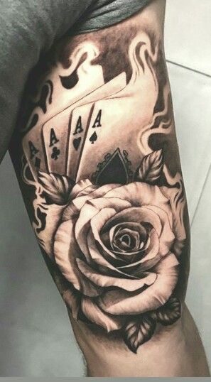 Card And Rose Tattoo, Cards And Roses Tattoo, Burning Cards Tattoo, Rose And Cards Tattoo, Cards On Fire Tattoo, Card Tattoos, Clock Tattoo Sleeve, Poker Tattoo, Ace Of Spades Tattoo