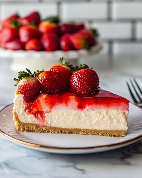 Strawberry Cheesecake Aesthetic, Easy Strawberry Cheesecake, Plain Cheesecake, Strawberry Cheesecake Recipe, Cheesecake Toppings, Thanksgiving 2024, Strawberry Topping, Kinds Of Desserts, Strawberry Sauce