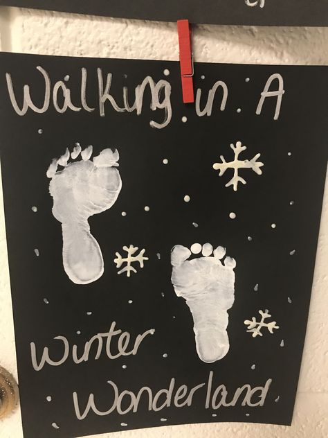 Simple Christmas Crafts Toddlers, Walking In A Winter Wonderland Craft, All About Winter Crafts For Toddlers, Winter Finger Painting For Kids, Kids Winter Handprint Art, December Infant Sensory, December Art Crafts For Toddlers, January Activities For Infants, Christmas Present Ideas From Toddlers