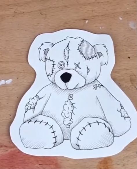 Teddy Bear Sketch, Simple Line Tattoo, Teddy Bear Drawing, Patchwork Tattoo, Funky Tattoos, Bear Drawing, Tattoo Art Drawings, Simplistic Tattoos, Tattoo Design Drawings