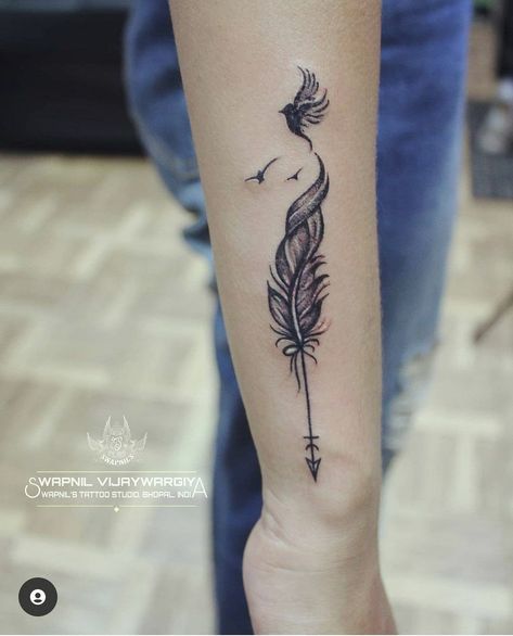 Feather Friendship Tattoos, Quill Tattoos For Women, Feather Arrow Tattoo For Women, Tattoo Ideas Female Feather, Flying Bird Tattoos For Women, Warrior Arrow Tattoo, Arrow With Feather Tattoo, Arrow And Feather Tattoo, Arrow With Flowers Tattoo