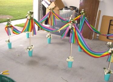 Very simple bridge concept. I found this fabric and it is sitting in my sewing room waiting to be used. Rainbow Walkway, Bridge Concept, Promotion Ceremony, Girl Scout Meeting Ideas, Bridging Ceremony, Bridge Ideas, Culture Project, Girl Scout Bridging, Brownie Scouts