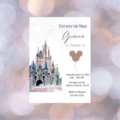 How to Have a Disney World Themed Birthday Party at Home - A Beautiful Crazy Life Castle Birthday Invitation, Disney World Birthday, Castle Birthday, Disneyland Birthday, Cinderella's Castle, Birthday Party At Home, Disney World Tickets, Disney Birthday Party, Beautiful Crazy