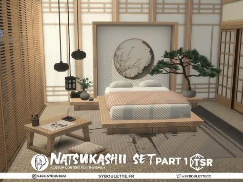 Sims 4 Cc Japanese Furniture, Sims 4 Japanese House, Japan Bedroom, The Sims 4 Pack, Mods Sims 4, Japanese Bed, Japanese Bedroom, Bedroom Inspirations Minimalist, Mod Furniture