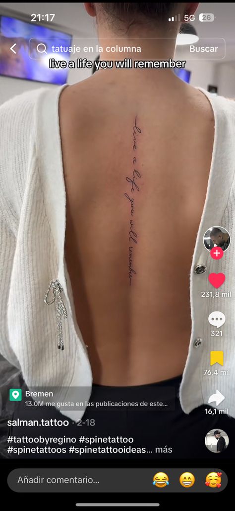 Tattoos For Women Red Ink, Minimal Spine Tattoos For Women, Meaningful Spine Tattoo, Arabic Spine Tattoos For Women, Spine Tats Quotes, Red Spine Tattoos For Women, Red Spine Tattoos, Words Down Spine Tattoo, Fine Line Spine Tattoo