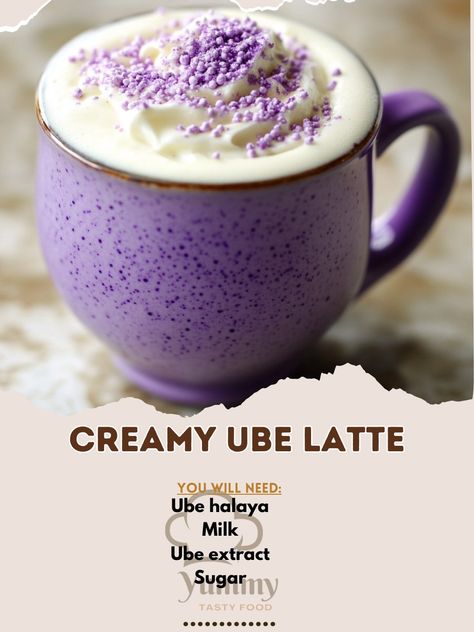 💜☕ Savor the creamy and unique taste of our Creamy Ube Latte! A vibrant and delicious drink! 🌈💜 #UbeLove Creamy Ube Latte Ingredients: Ube halaya (2 tbsp) Milk (1 cup) Ube extract (1/2 tsp) Sugar (1-2 tsp) Whipped cream (optional) Ube powder or purple sprinkles (for garnish) Instructions: Heat milk and ube halaya until combined. Stir in ube extract and sugar to taste. Pour into a mug and top with whipped cream and garnish. ☕💜 Experience the delightful blend of creamy ube flavors in every ... Ube Whipped Cream, Ube Flavoring Recipes, Strong Coffee Recipe, Island Desserts, Ube Recipe, Ube Desserts, Ube Latte, Ube Dessert Recipe, Ube Extract