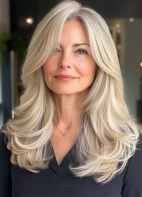 28 Timeless Long Layered Haircuts & Hairstyles for Women Over 50 Butterfly Haircut With Side Part, Long Hair With Front Layers, Haircuts For Long Hair Side Part, Blonde Hairstyles Medium Length, Butterfly Cut Hair Long, Long Layered Haircuts With Face Framing, 2025 Haircut, Butterfly Haircut With Bangs, Blonde Side Bangs