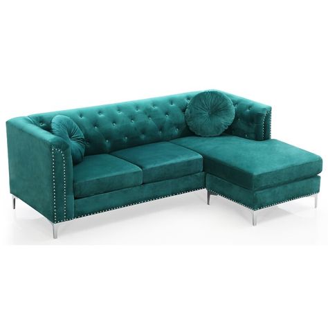 Button Tufted Sofa, Velvet Sectional, Green Velvet Sofa, Green Sofa, Velvet Sofa, Tufting Buttons, Chaise Sofa, Online Furniture Stores, Quality Furniture