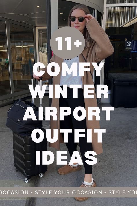 Need comfy airport outfit ideas or casual outfits for travel? These travel wardrobe outfits have a chic winter style and are perfect for a long flight! You’ll definitely want to copy these aesthetic comfy airport outfits in 2024 and enjoy them as everyday outfits too! Womens Airport Outfits Casual, Airplane Style Airport Outfits, Winter Outfits Australia 2024, Travel Outfit Winter Airport, Cute Winter Travel Outfits, Casual Plane Outfit, Winter Flying Outfit, Black Jogger Airport Outfit, Cute Travel Outfits Winter